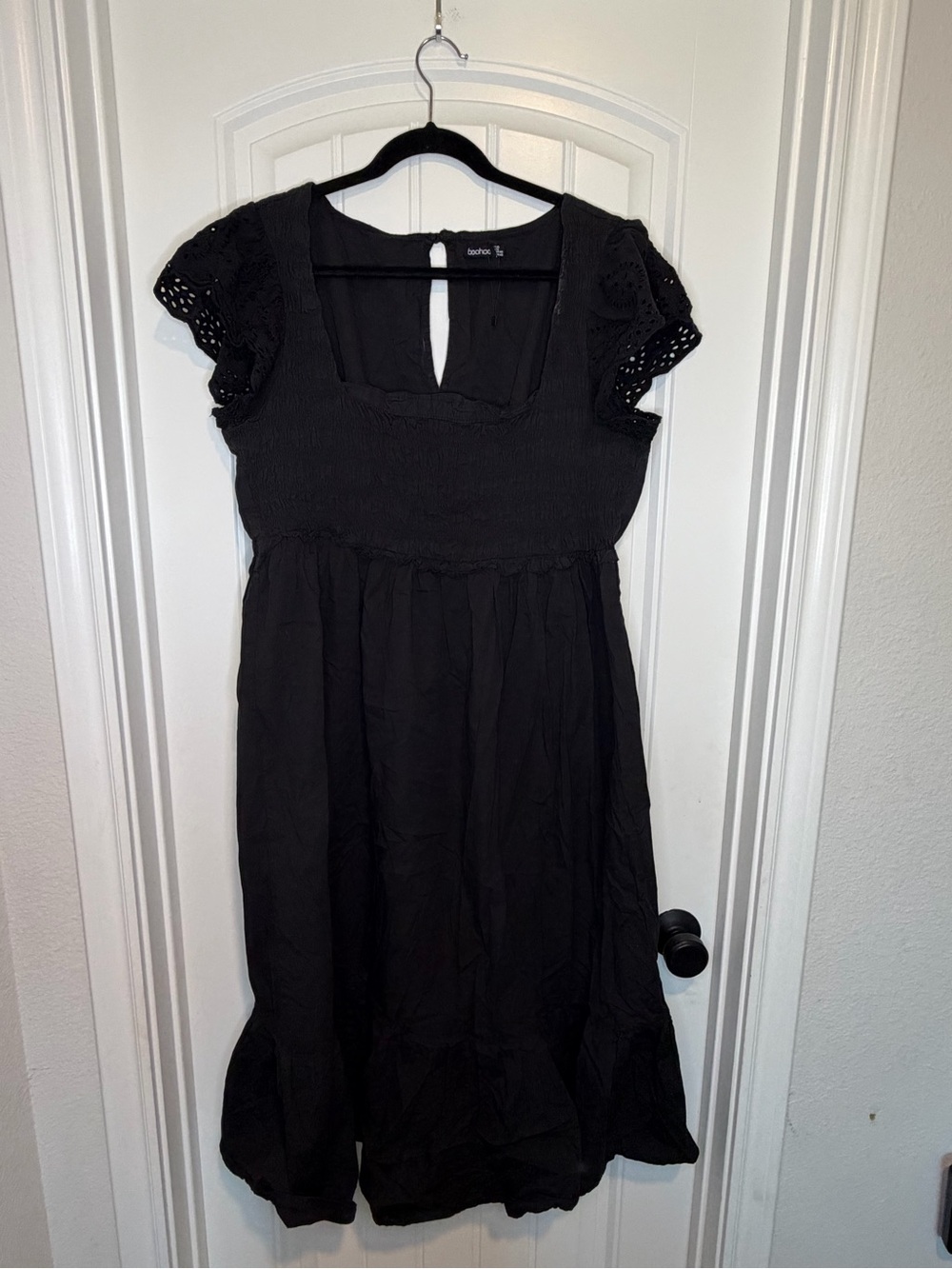 Boohoo Brand Black Eyelet Sleeve Midi Dress
